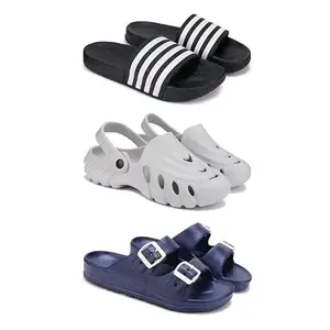 Lightweight,Classic SliderSandals with Clogs for Men-Combo(3)-3024-3135-3116-8 Blue-3847