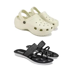 Premium Comfortable Regular Wear Women Clogs with Stylish Flats Fashion Sandal for Women's & Girls-Combo(2)-OO8-1946-6 Black-5322-EURO-37