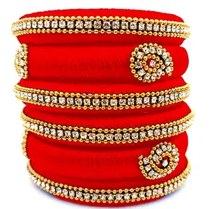 HARSHAS INDIA CRAFT Silk Thread Bangles New Plastic Bangle New Model Set For Women & Girls (cherry red) (Pack of 6) (Size-2/8)