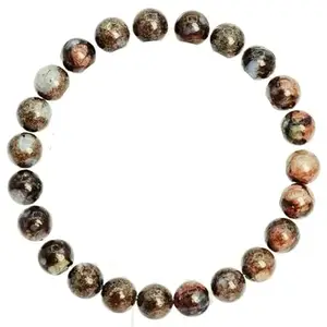 RRJEWELZ 8mm Natural Gemstone Brown Opal Round shape Smooth cut beads 7 inch stretchable bracelet for women. | STBR_RR_W_02425
