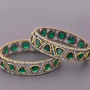 Fern&Opal Victorian American Diamond Bangle Set for Women — Set of 2, 2.8" Inner Diameter — Bridal & Party Jewellery