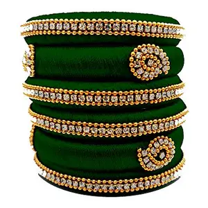 pratthipati's Silk Thread Bangles New Plastic Bangle New Model Set For Women & Girls (Green) (Pack of 6) (Size-2/8)