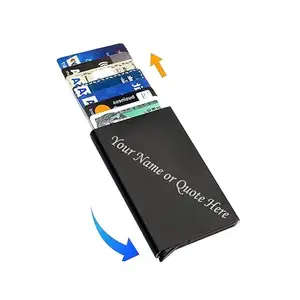 SAVRI Personalized Custom Credit & Debit Cardholder with RFID Protection - Your Name and Logo/Wishes Permanently Engraved - Best Gift - Click Button Mechanism - Men Women ATM Wallet - Metal Card Case