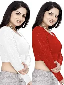 MEERAANT-77 ENTERPRISE Women's Shimmer Crop Top Blouse with Round Neck, Half Sleeves, Streachable Readymade Blouse Choli