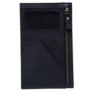 LOUIS STITCH Mens Black Italian Saffiano Leather Passport Holder RFID Blocking Multiple Card Slots Handmade Premium Slim Wallets Unisex (PHCZ_GE)