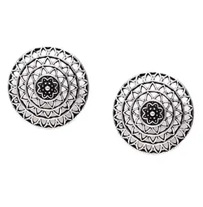 Accessher Silver Plated Antique Inspired Filigree Style Circle Shape Design Oxidized Stud Earrings with Push Back Closure for Women and Girls