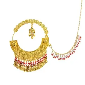 Sherly Fashion Pearl Brass Nathiya | Traditional Indian Nose Ring for Women | Elegant & Ethnic Jewelry | Yellow
