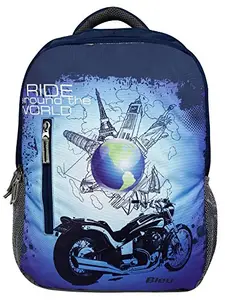 Bleu Bleu Polyester 18-inch Blue Rideonworld Print School Bag with Laptop Compartment (Dimensions LxB xH:- 13x6.5x18 inches)