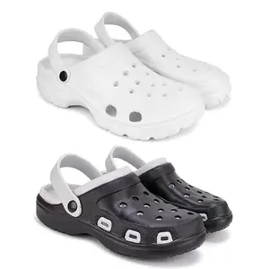 Men's Rover Lightweight Comfortable| Slides|Clogs| Sandals with Adjustable Back Strap for Men Combo(AG)-3122-3018-7 Black-6726