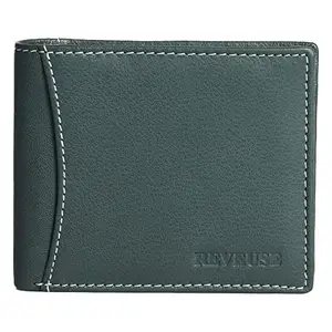 REVEUSE Men Casual Solid Genuine Leather Wallet (P1801899-Green)
