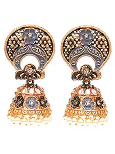 Karatcart Antique Gold Plated White Beaded Grey Floral Jhumki Earrings for Women