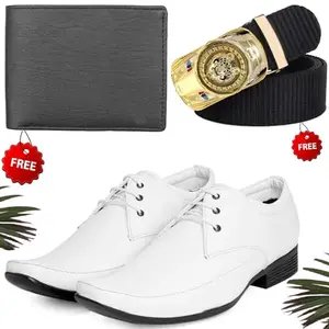 Vitoria Men's Relaxed PU Formal/Party Shoes | Shoes Combo with Free Wallet & Belt | Stylish & Comfortable | Ideal for Office, Casual Outings, Parties (5074_VTOR-BLK-1007) (Multicolor)(Size: 9UK)
