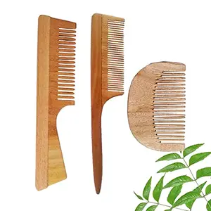 DAUMI Neem Ayurvedic Wood Anti Dandruff Hair Comb (pack of 3) Natural & Eco-Friendly | Hair Styling Comb with Fine & Wide Teeth Comb | Made in India