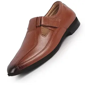 FAUSTO Men Genuine Leather Broad Feet Breathable Slip On Adjustable Strap Peshawari Shoe Style Sandals|Work Wear|Formal Office Wear