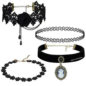 Jewels Galaxy Stunning Designed Black Tattoo Lace Floral and Rose Designer Necklace Combo Jewellery For Women & Girls (JG-CB-CKR-2102)