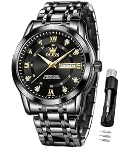 OLEVS Mens Wrist Watch Green Big Face Luxury Dress Stainless Steel Analog Quartz Waterproof Chain Watch for Men Date