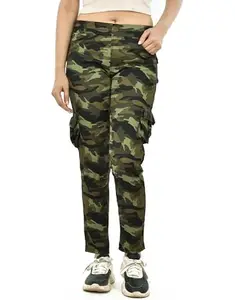 AVISHITI Dry-Fit Military Lower Women Stretchable Camouflage 6 Pocket Jogger Trackpant Sports Gym Pant Green M