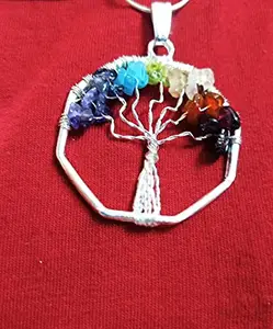 OSHO POINT Tree of life pendent with 7 chakra natural semi precious stone pendent without neckless positive energy healing quartz for men women