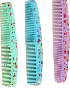 Floral Pattern Hair Combs, Fine-Tooth Styling Combs Set of 3, MULTICOLOUR