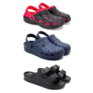 DRACKFOOT-Lightweight Classic Clogs || Sandals with Slider Adjustable Back Strap for Men-Combo(5)-3017-3098-3115-7 Black