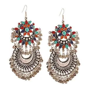 Crunchy Fashion Jewellery Afghani Tribal Oxidised Silver bohemian Stylish Fancy Party Wear Earrings for Girls and Women