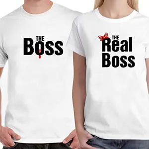 DreamBag LIMIT Fashion Store - The Boss, Real Boss Unisex Love Couple Gift T-Shirt, Men-S/Women-XXL (White)