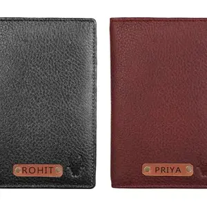 WildHorn Customizable Leather Wallet Giftsets For Men & Women | Engrave With Your Name I Personalized Gift For Brother, Father, Husband,Wife,Girlfriend And Couple (Black, Maroon)