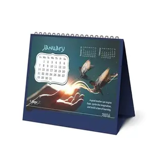 Kelenate® 2024 Desk Calendar | 12 Month Table Calendar & Panner | Size 8.75 x 9 inch | Wiro Binding | Monthly Grid View | Thick Card | Spot UV & Hybrid | Die Cut |(Hope)