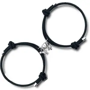 BEAUTIVIA Unisex-Adult Astronaut Magnetic Thread Adjustable Magnetic Relationship Spaceman Astronaut Matching Broken Heart Shape Romantic Love Couples Promise Friendship Bracelet