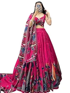 Women's Trending Designeer Tussar Silk Lehenga Choli Print with Foil Work With Unstitched Blouse Patola Print Adorned with Foil Work For Navrati || Wedding