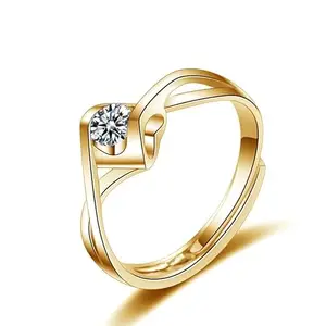 MYKI Beautiful Hollow Heart Zircon Adjustable Ring For Women & Girls (Gold)