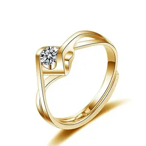 MYKI Supreme balance Beautiful Hollow Heart Zircon Silver Adjustable Ring For Women & Girls