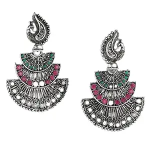 Accessher Oxidized Silver-Plated Studded Filigree Earrings for women and girls