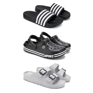 Lightweight Classic Slider || Sandals with Clogs for Men-Combo(3)-3024-3014-3114-7 Grey(COMBO(3)-3024-3014-3114-7_BZ)