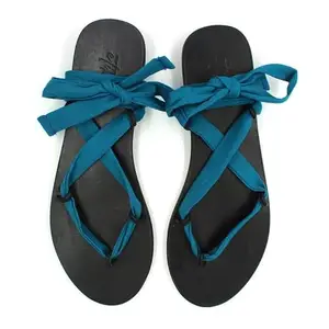 Etiket Etiket Joe - Turquoise Fully Adjustable Cotton Tie Up Flat Sandal For Women - (Perfect for Normal and Wide Foot)