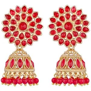 Peora Gold Plated Ethnic Studded Red Jhumki Traditional Wedding Earrings for Women