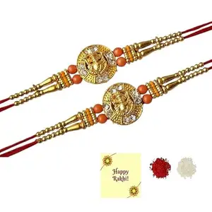 Avanti Creations Designer Ganesha Rakhi for Brother with Roli Chawal Pack Set Of 2 With Roli Tilak