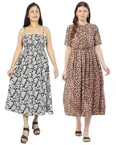 Miranga Women's Knee Length Dress, Pack of 2