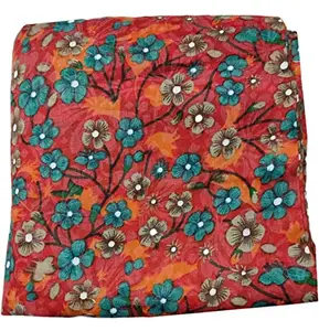 Cotton Print(Women Unstitched Fabric,Width-44 inch,Length-5 Meter,for Making Full All Over Suit,Kurti,Gown,Palazo,Dress Material,Tunics,Top,Maxi,Nighty.Free_Size(Multicolor) (Red Multicolor)