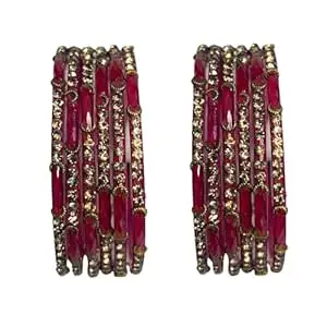 Srijman Creation Traditional Stone-Studded Glass Bangles for Women (Pack of 12) | Elegant Ethnic Churi Set | Multiple Colors | Sizes 2.4, 2.6, 2.8