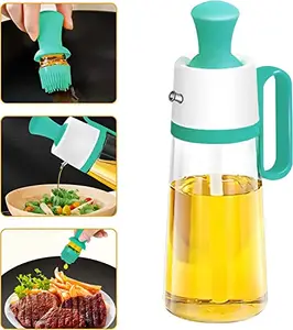 Glass Olive Oil Dispenser Bottle with Silicone Oil Brush 2 in 1 Oil Container 18.6Oz/630Ml,Oil Measuring Dispenser Bottle for Kitchen Cooking Gadgets Frying,BBQ Pancake, Air Fryer