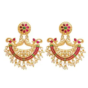 Shining Jewel - By Shivansh Shining Jewel Traditional Indian Antique Gold Temple Jewellery Crystals,CZ Peacock Chandbali Bridal Earrings For Women (SJE_92)