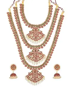 Bharatanatyam Indian Gold Necklace Jewelry Haram Women's Kemp Dance Jewellery Combo Set.(SGE000106)