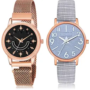 NIKOLA Fashionable Analog Black and Grey Color Dial Women Watch - GW71-GM350 (Pack of 2)