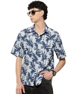 ROUGHSTER TRYKAR Mens Cotton Printed Shirt, Half Sleeve, Collared Neck, Casual Wear for Daily, Office & Outings