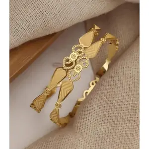 Gold Brass Feminine Colorful Bracelet/Bangles for Women | Non-Adjustable | Size 2.4 | 2 Pcs | 543gfe_B&B_2.4