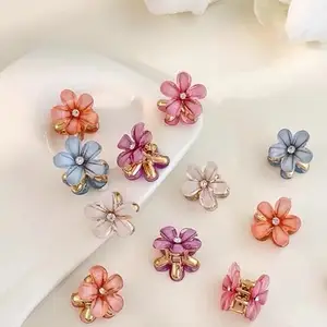 H-STYLE STORE 6 Pcs Double Side Crystal Flower Hair Claw Rhinestones Alloy Hair Clamp For Girls Sweet Summer Side Clip Hair Styling Accessories,Multi