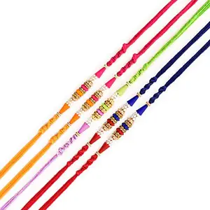 Beingelegant PACK OF 5 Beingelegant GREEN & PINK Rakhi for Brother with Roli Chawal and Kankavati Set with Greeting Card