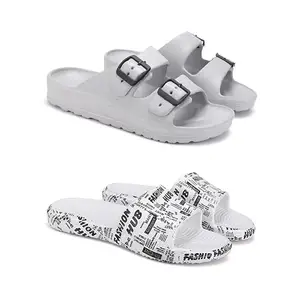 WINGSCRAFT Lightweight,Classic Slider || Sandals with Clogs for Men-Combo(2)-3114-3104-7 White