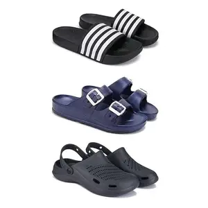 Lightweight,Classic SliderSandals with Clogs for Men-Combo(3)-3024-3116-3146-9 Black-3116